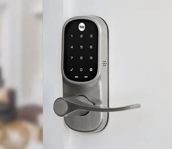 Yale smart lock on a contemporary door.