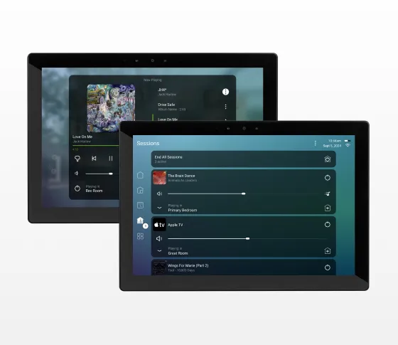 Control4 touchscreen showing whole-home status.