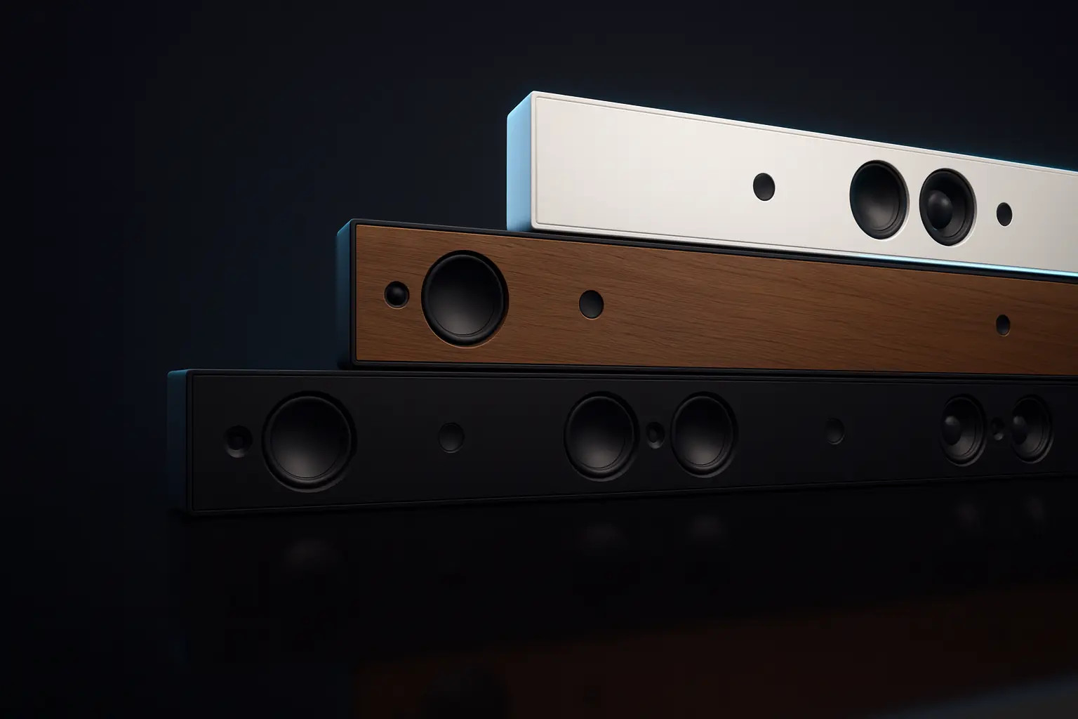 Custom Triad soundbar mounted under a TV.