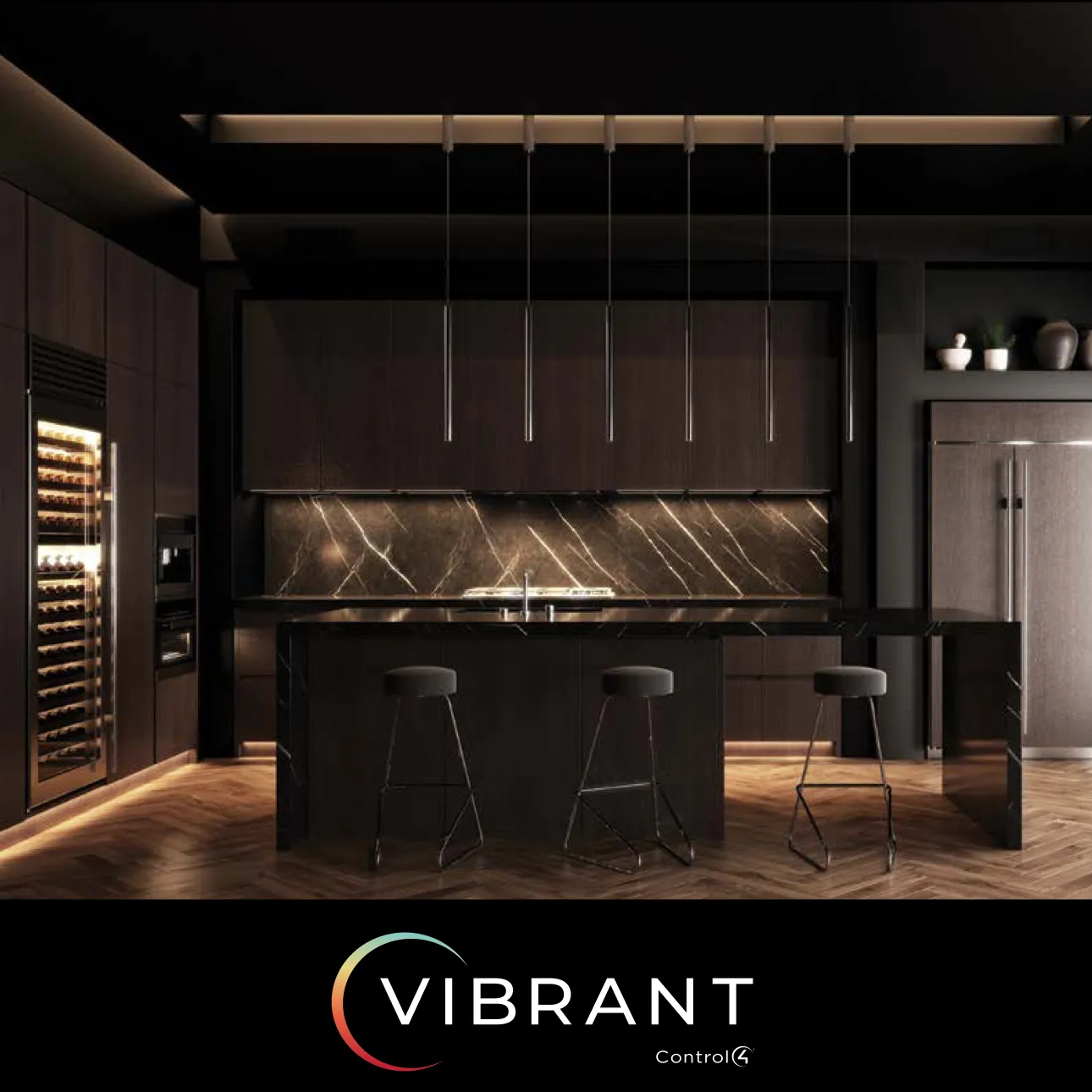 Vibrant Linear Lighting lookbook cover in a modern kitchen.