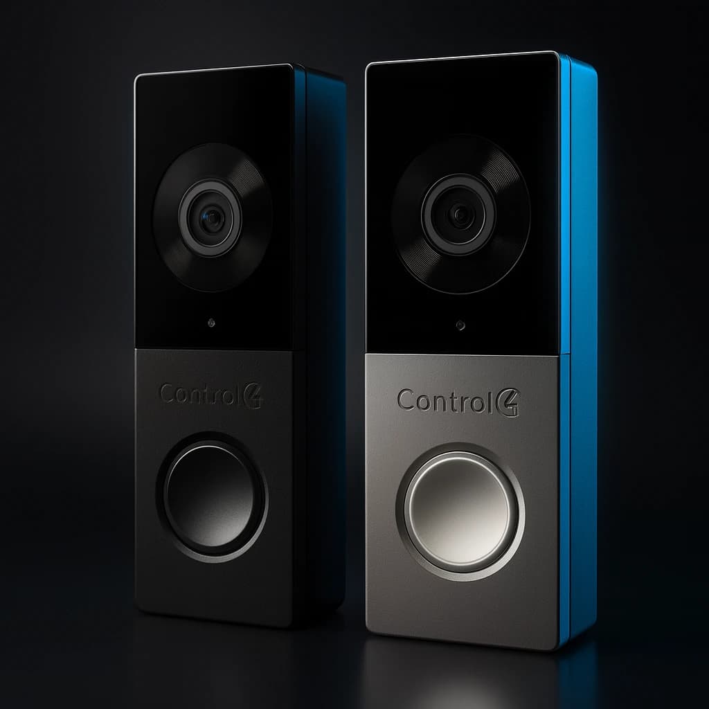 Control4 video doorbells in black and silver.