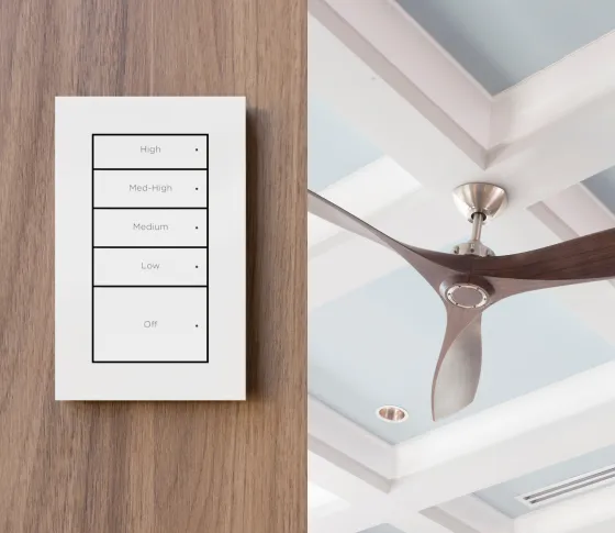 Smart keypad controlling a ceiling fan.