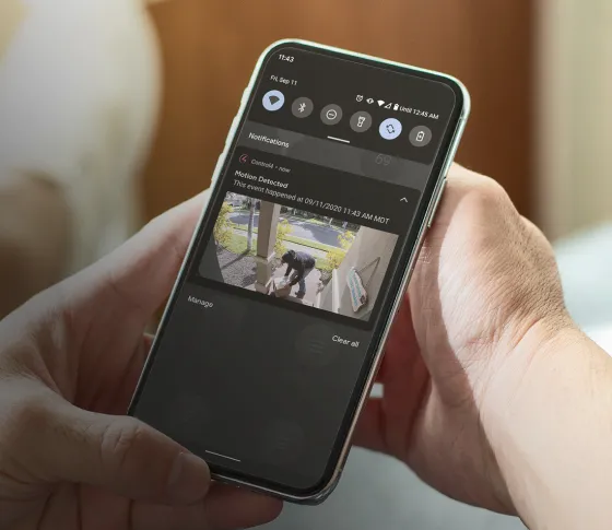 Control4 touchscreen showing live video from the doorbell.